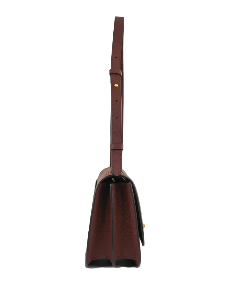 Leather Flap Bag Elysee East and West in Prune - Michino Paris
