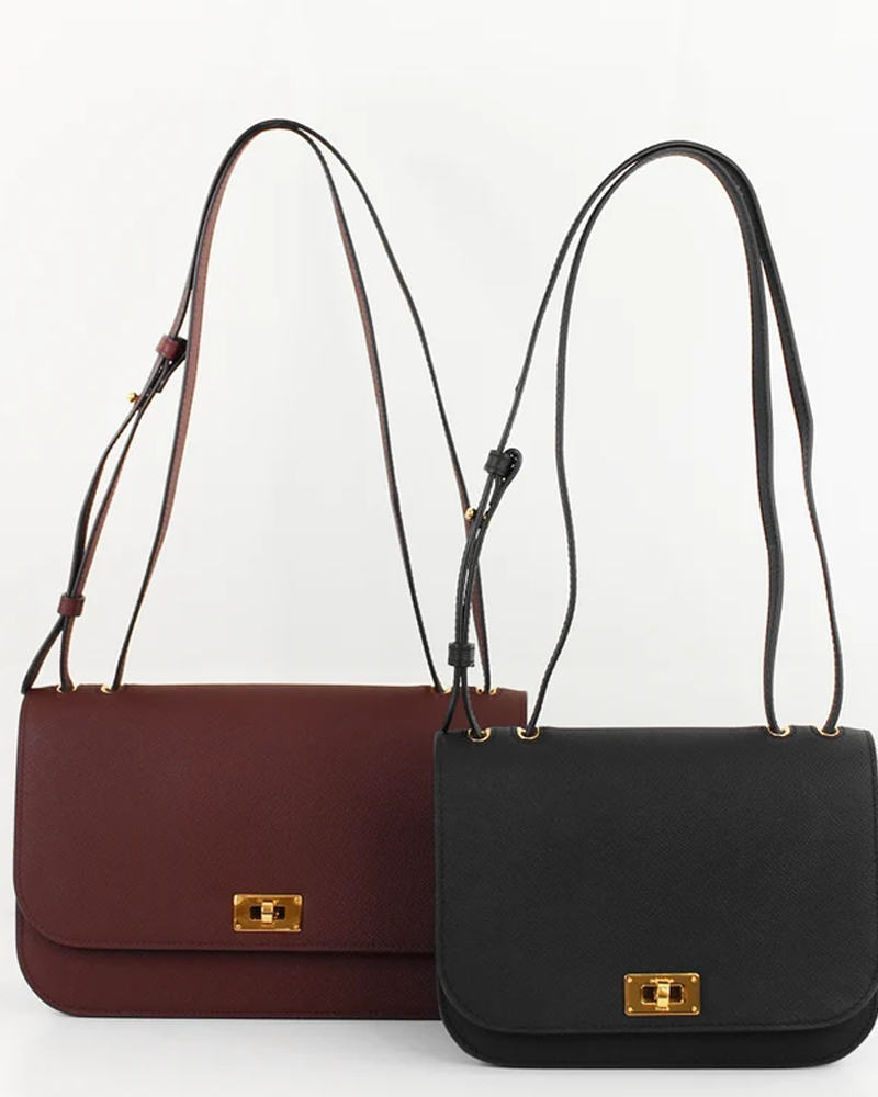 Leather Flap Bag Elysee East and West in Prune - Michino Paris