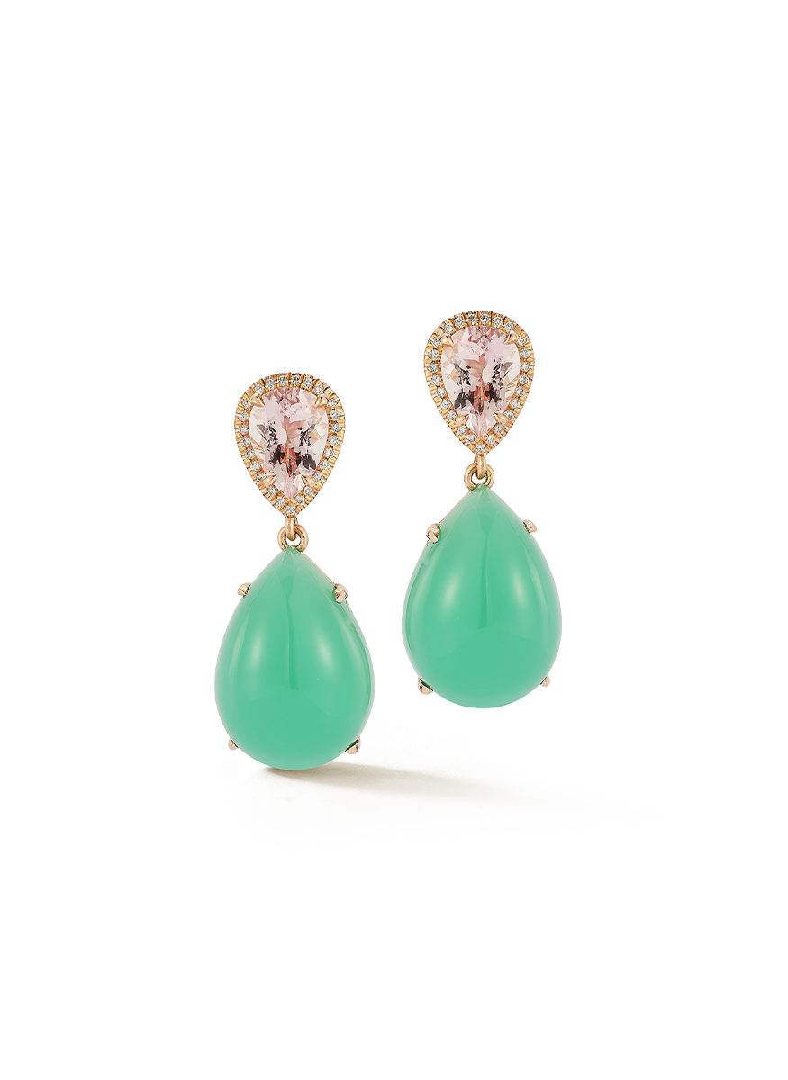 2 Drop Morganite and Chrysoprase Earrings