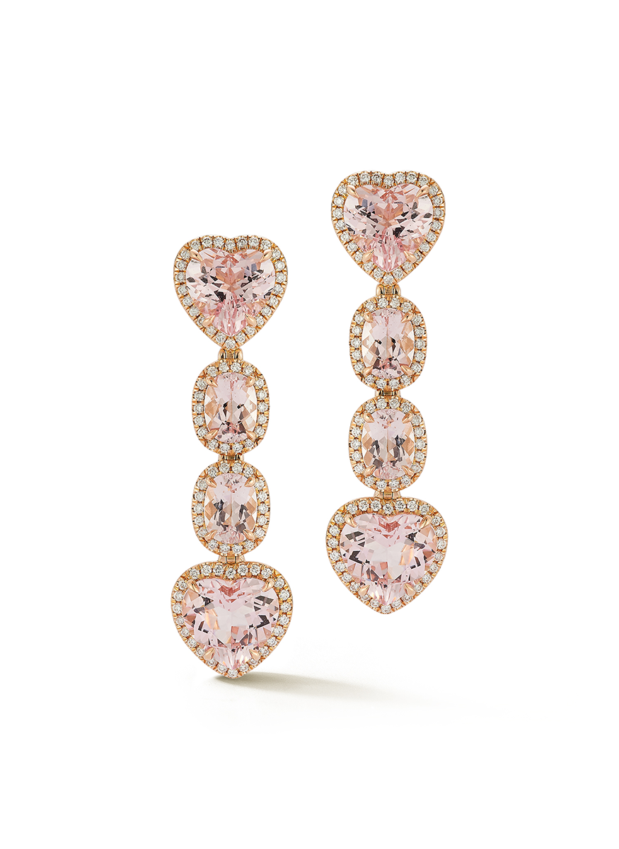 Morganite 4 Drop Heart Earrings