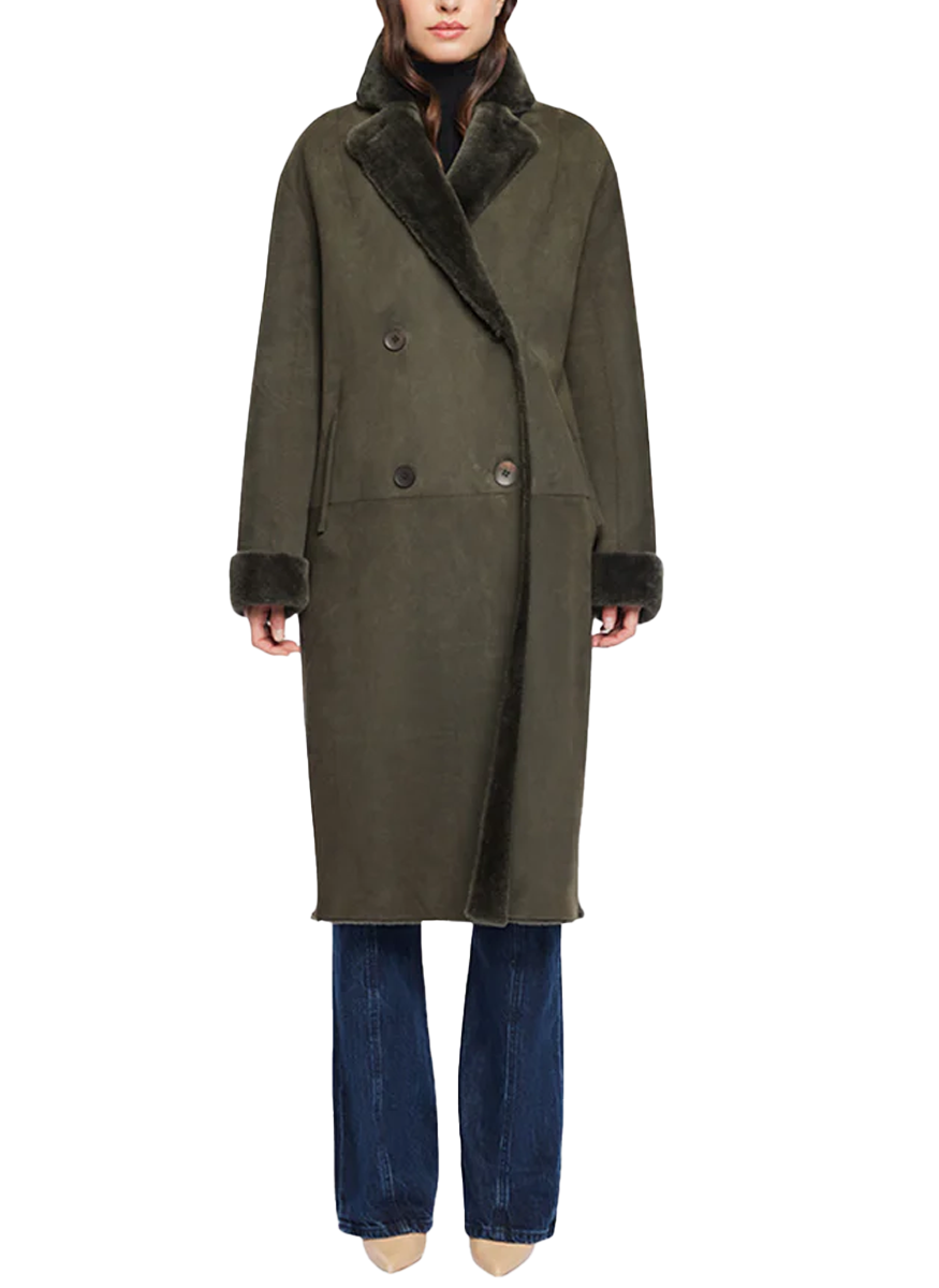 Elle Khaki Reversible Shearling Coat