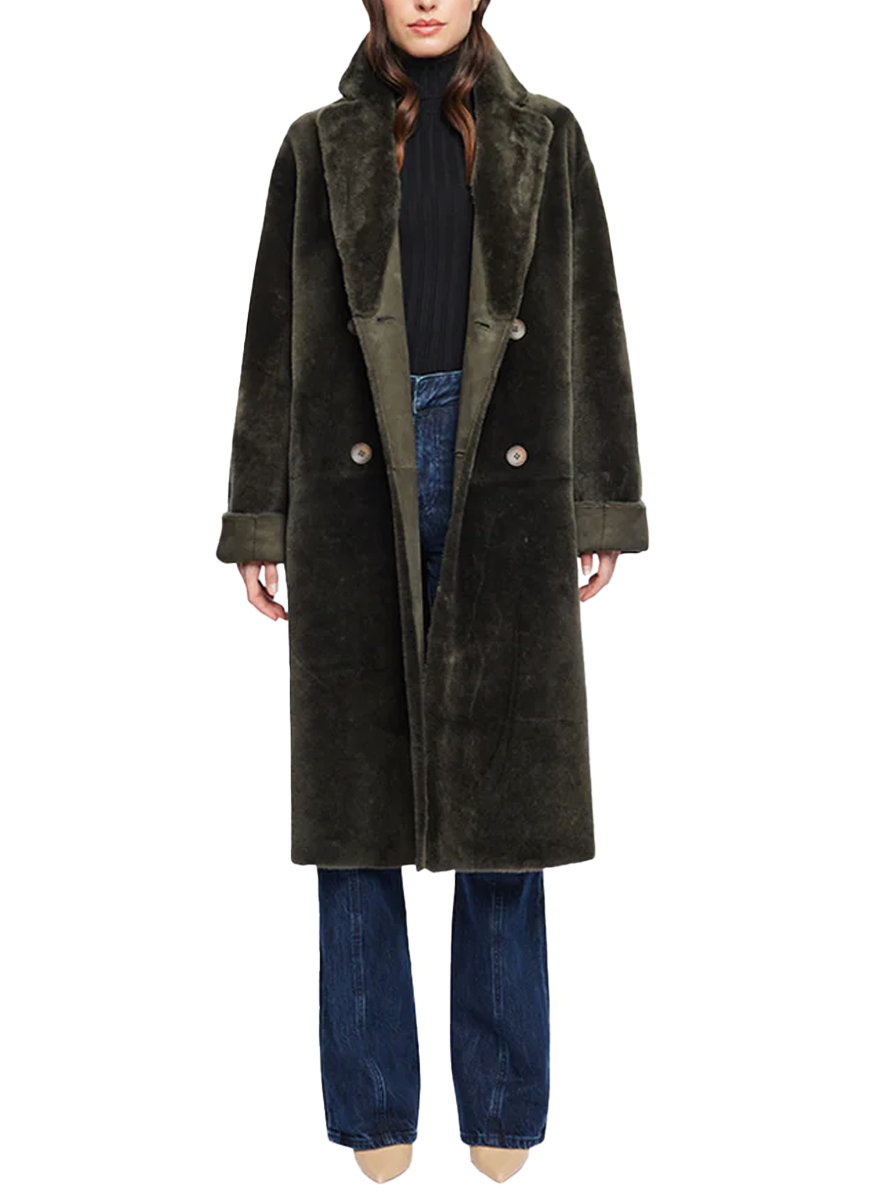 Elle Khaki Reversible Shearling Coat - HiSO