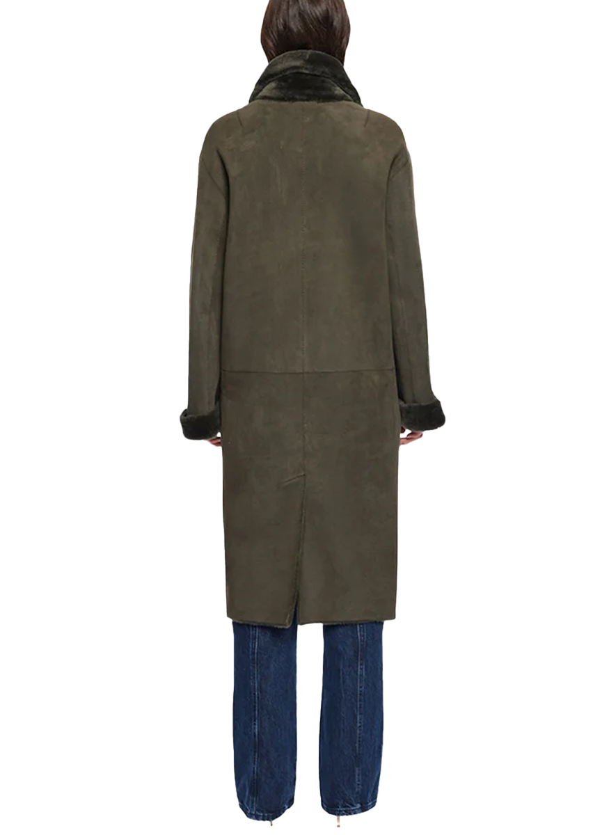 Elle Khaki Reversible Shearling Coat - HiSO