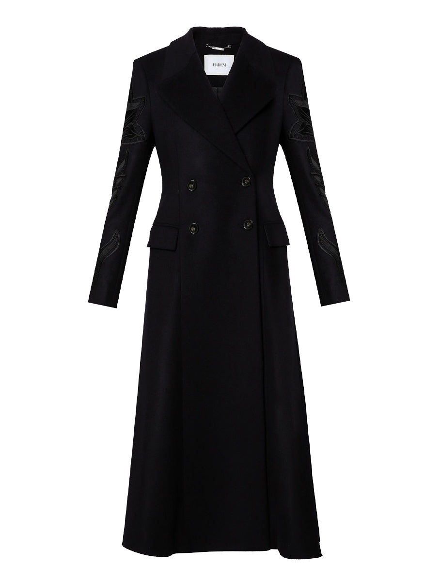 Embellished Wool Cashmere Double Breasted Coat