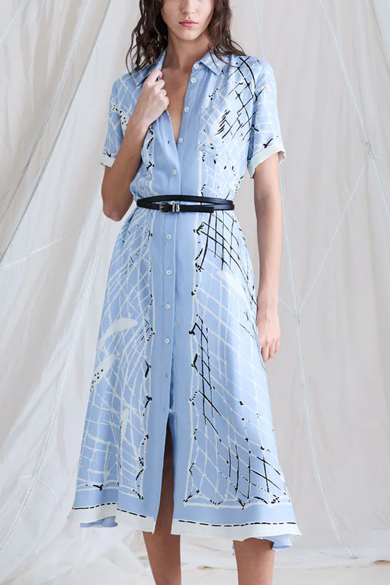 Kiera Dress in Silk Vapor Fish Print