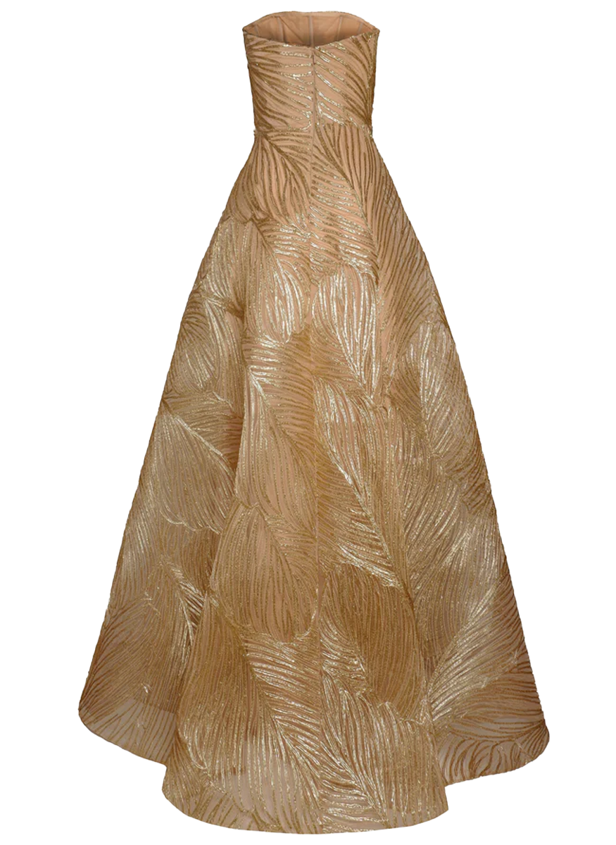 Metallic Raffia Strapless Full Skirt Gown - Naeem Khan