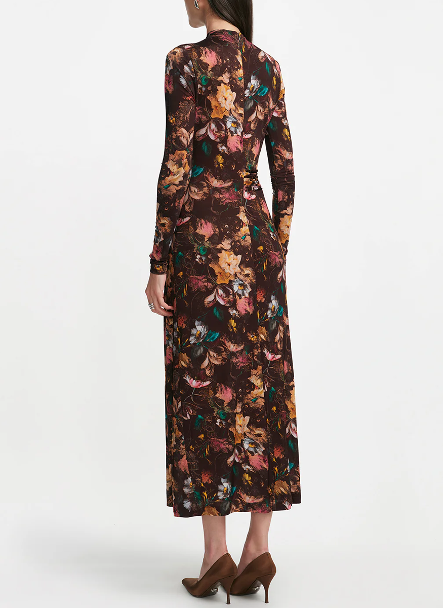 Floral Printed Jersey Long Sleeve Draped Front Dress - Lela Rose