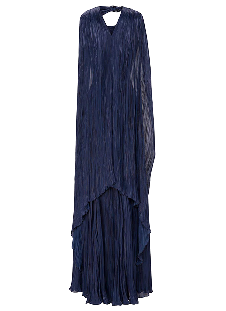 Hand Pleated Silk Organza Gown with Cape - Marmar Halim