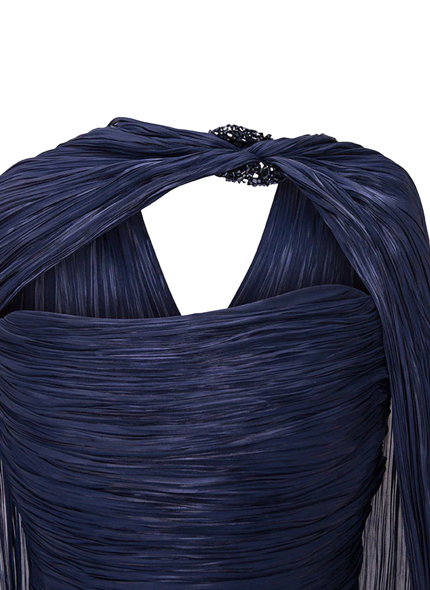 Hand Pleated Silk Organza Gown with Cape - Marmar Halim