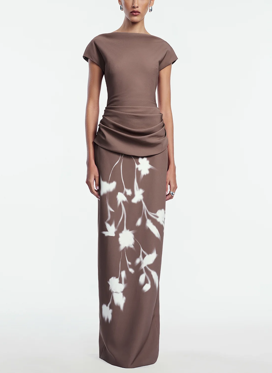 Floral Crepe Boat Neck Gown - Lela Rose
