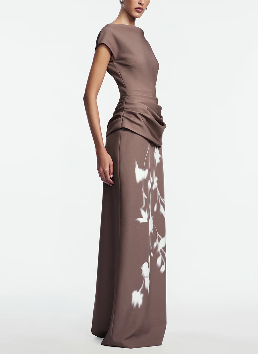 Floral Crepe Boat Neck Gown - Lela Rose