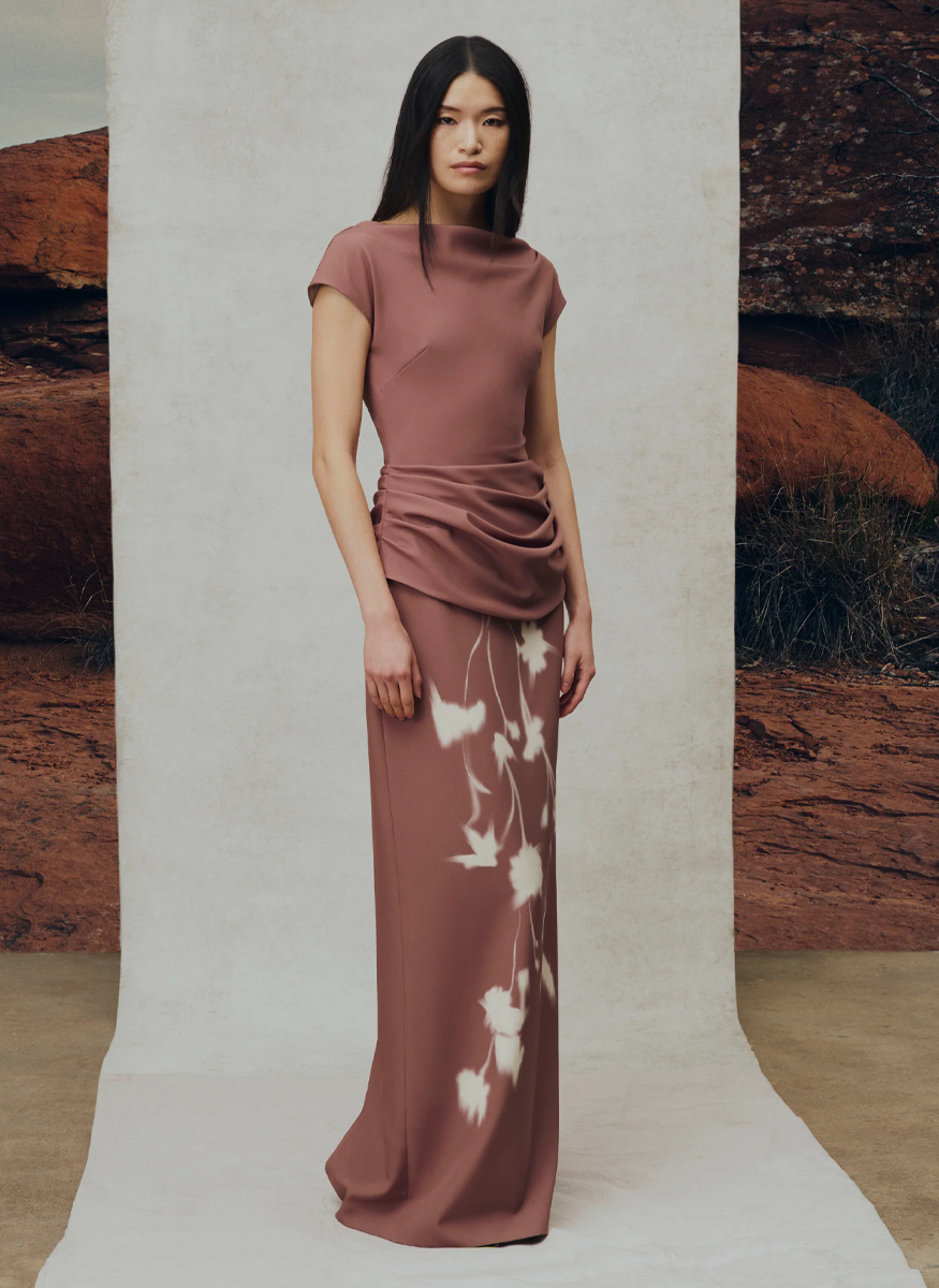 Floral Crepe Boat Neck Gown - Lela Rose