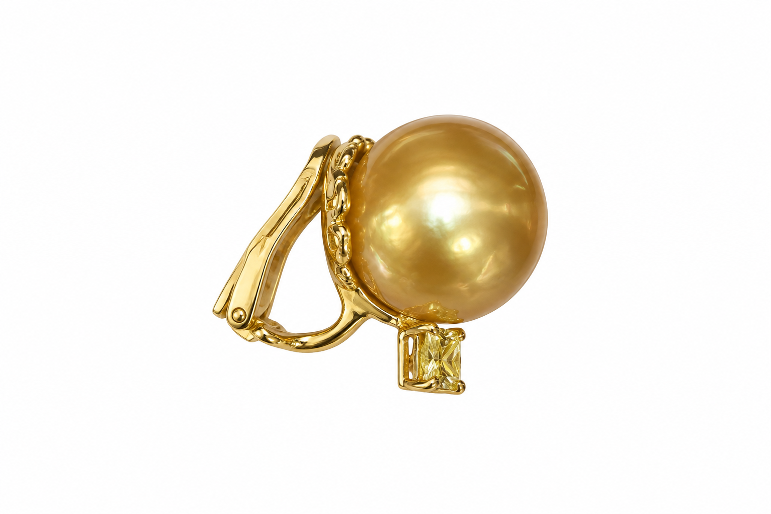 Golden South Sea Pearl and Yellow Diamond Earclips - Assael