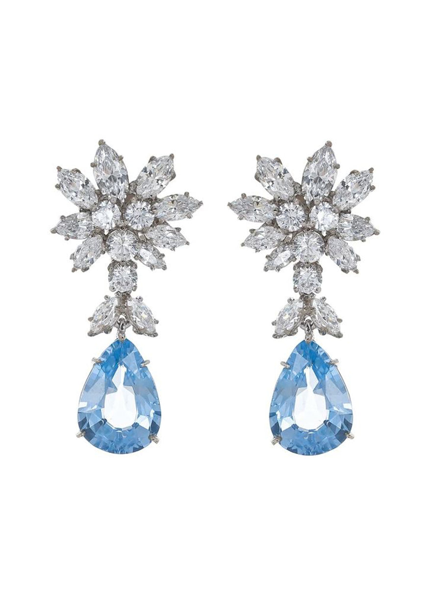 Marquis Cluster Earrings with Aquamarine Pear Drop