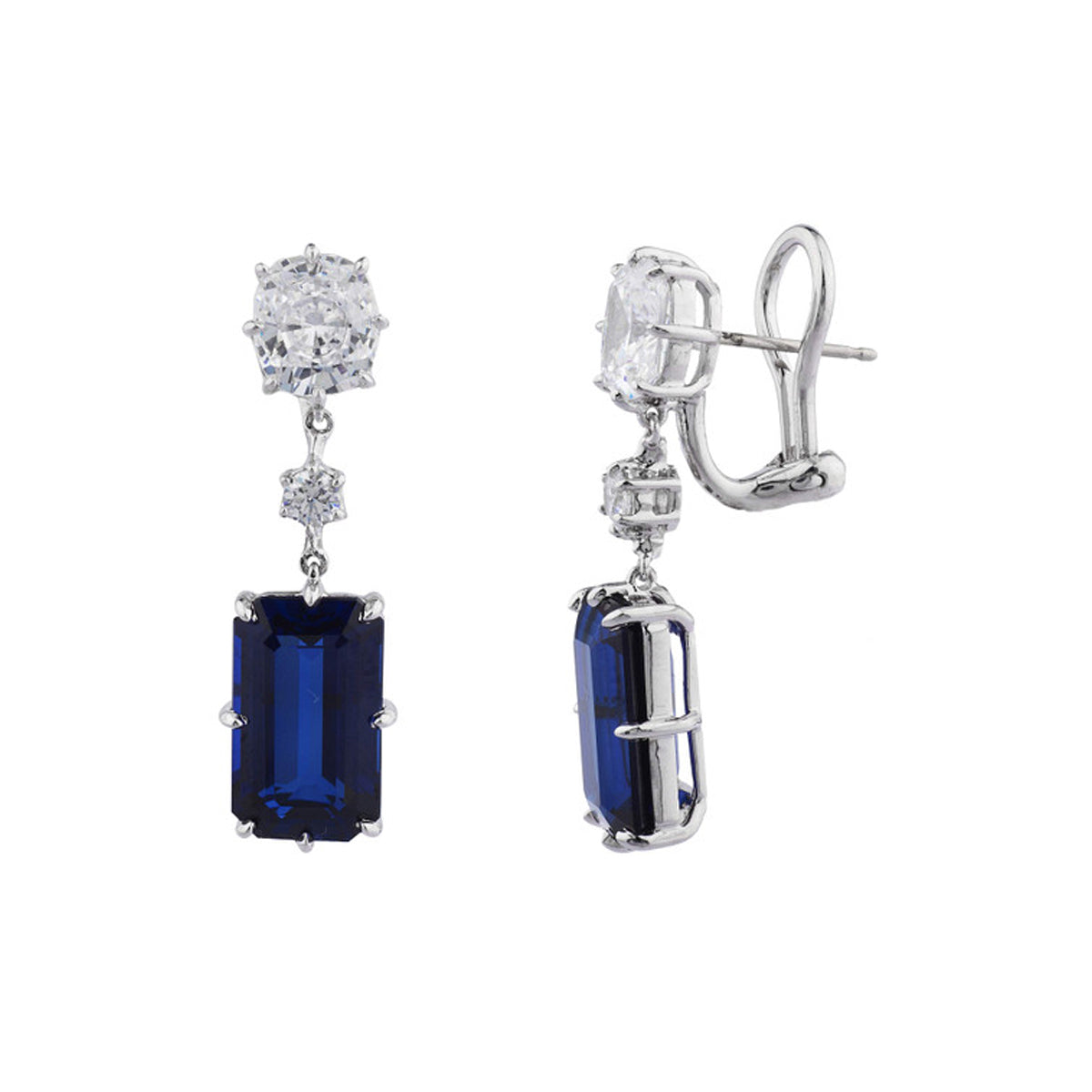 Emerald-Cut Sapphire Drop Earrings