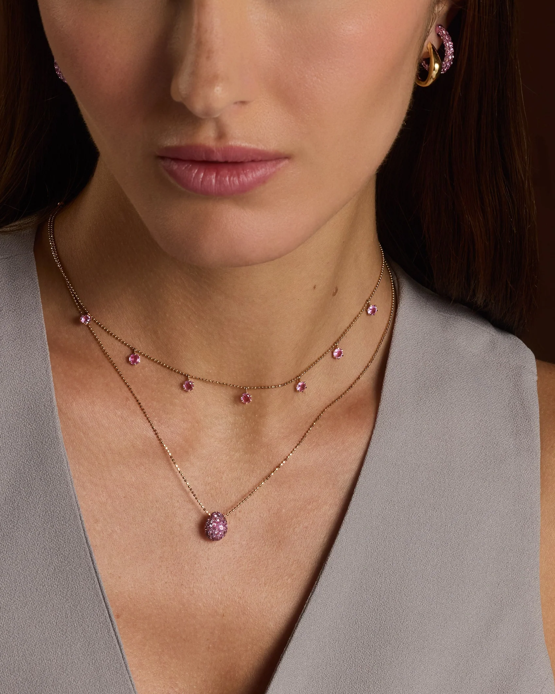 Floating Pink Sapphires Necklace