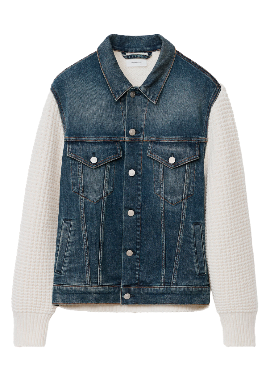 Oversize Indigo Denim Jacket with Knit Detail