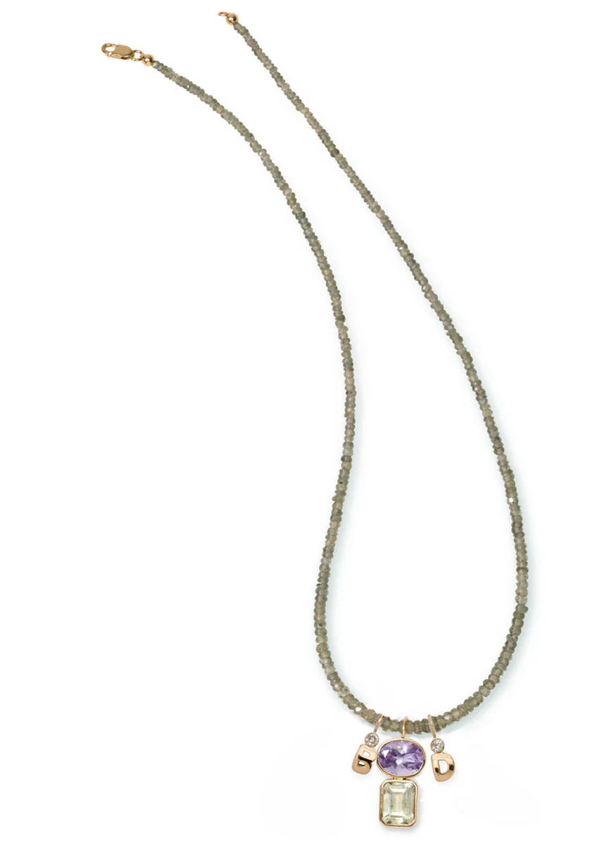 Tiny Green Sapphire Necklace, 18", 14K Gold