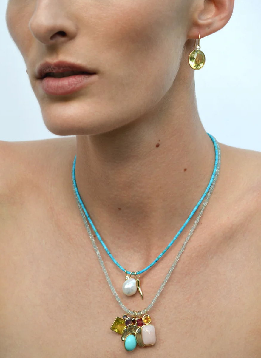 Tiny Light Aquamarine Necklace, 16", 14K Gold