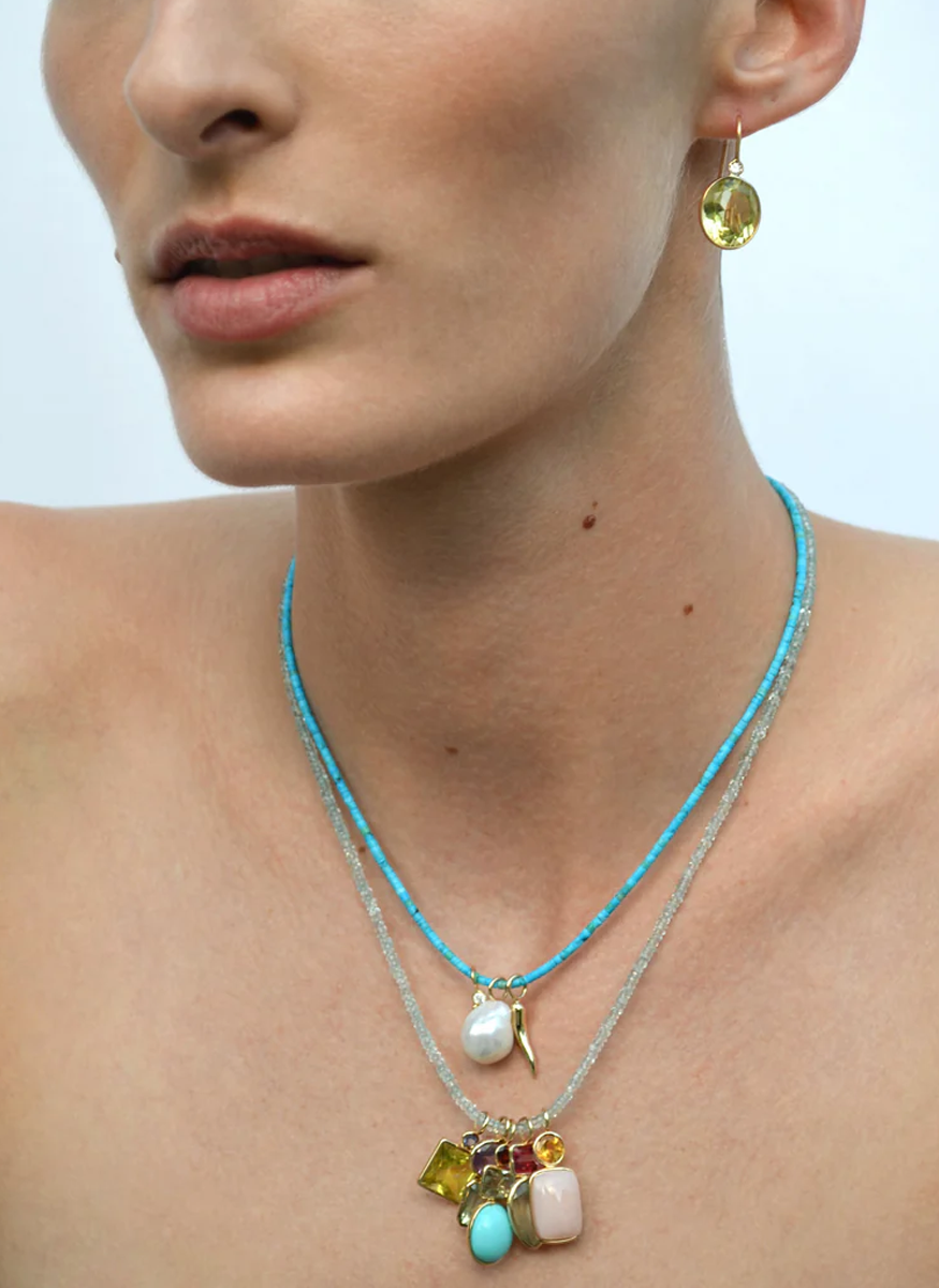 Tiny Turquoise Necklace, 18", 14K Gold - Lizzie Fortunato