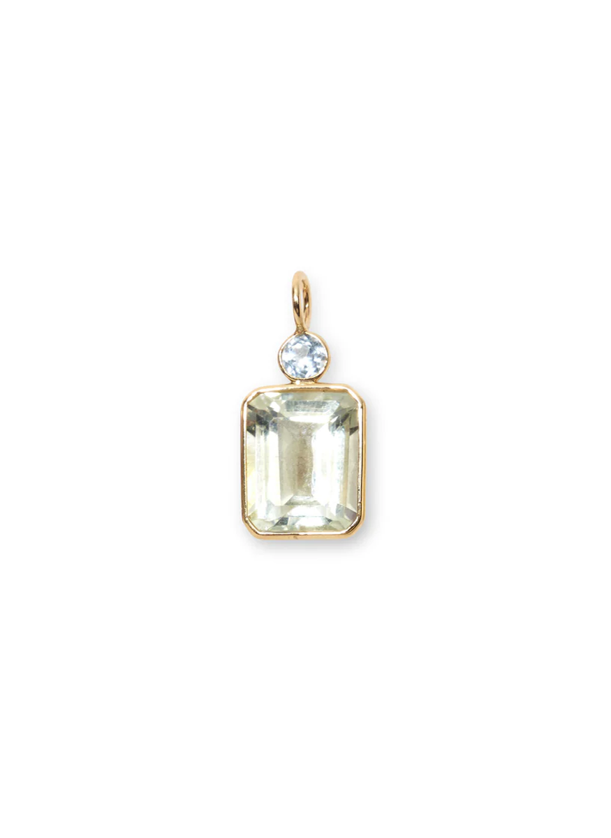 Sky Blue Topaz & Green Amethyst 14k Gold Necklace Charm