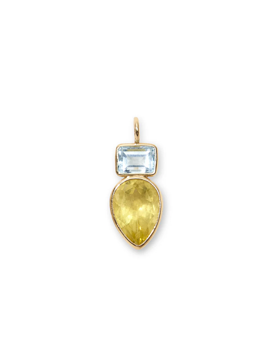 Sky Blue Topaz & Lemon Quartz Teardrop 14k Gold Necklace Charm