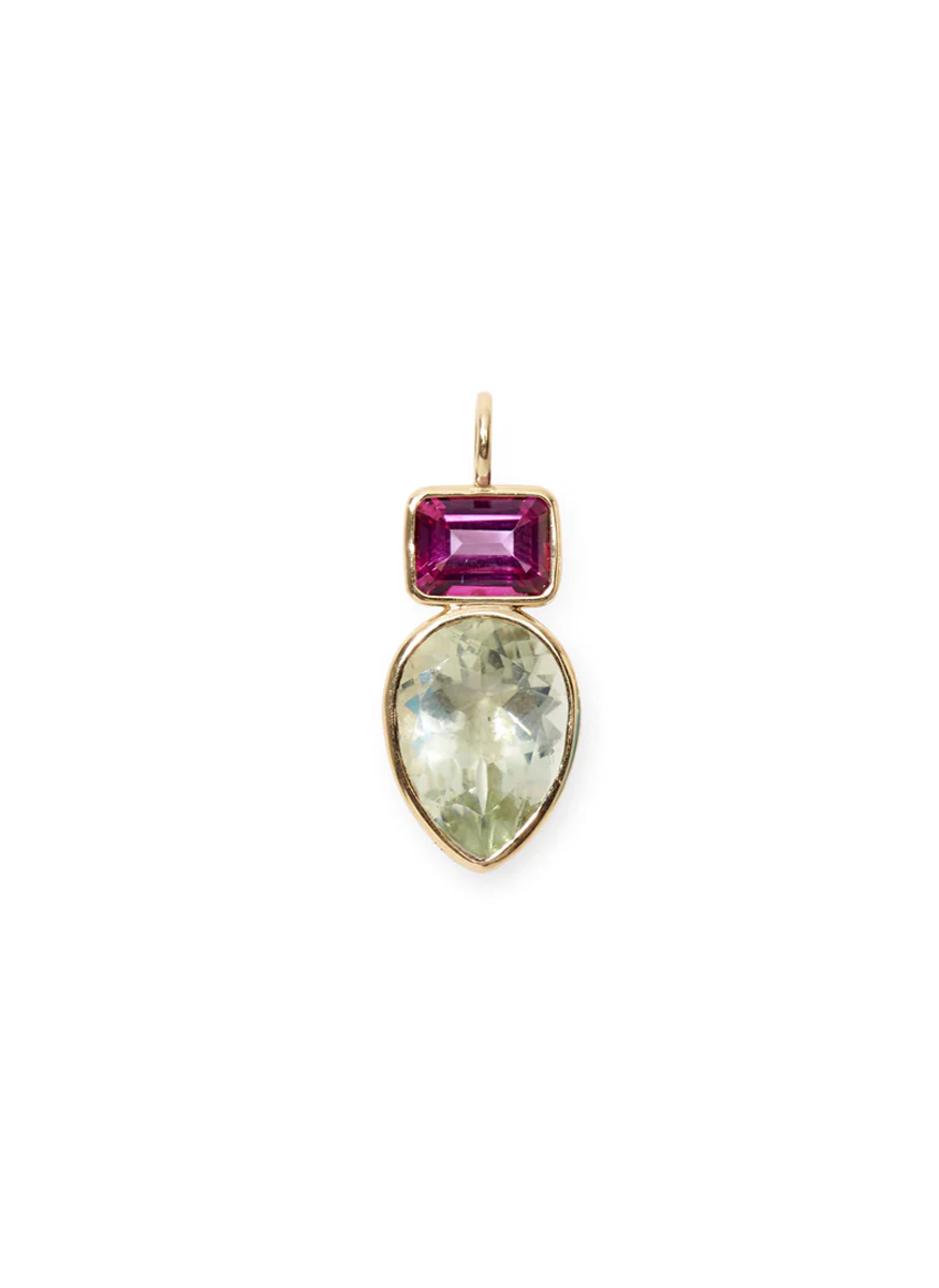 Pink Topaz & Green Amethyst Teardrop 14k Gold Necklace Charm