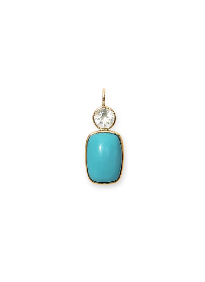 Turquoise and Green Amethyst Charm Pendant, 14K Gold