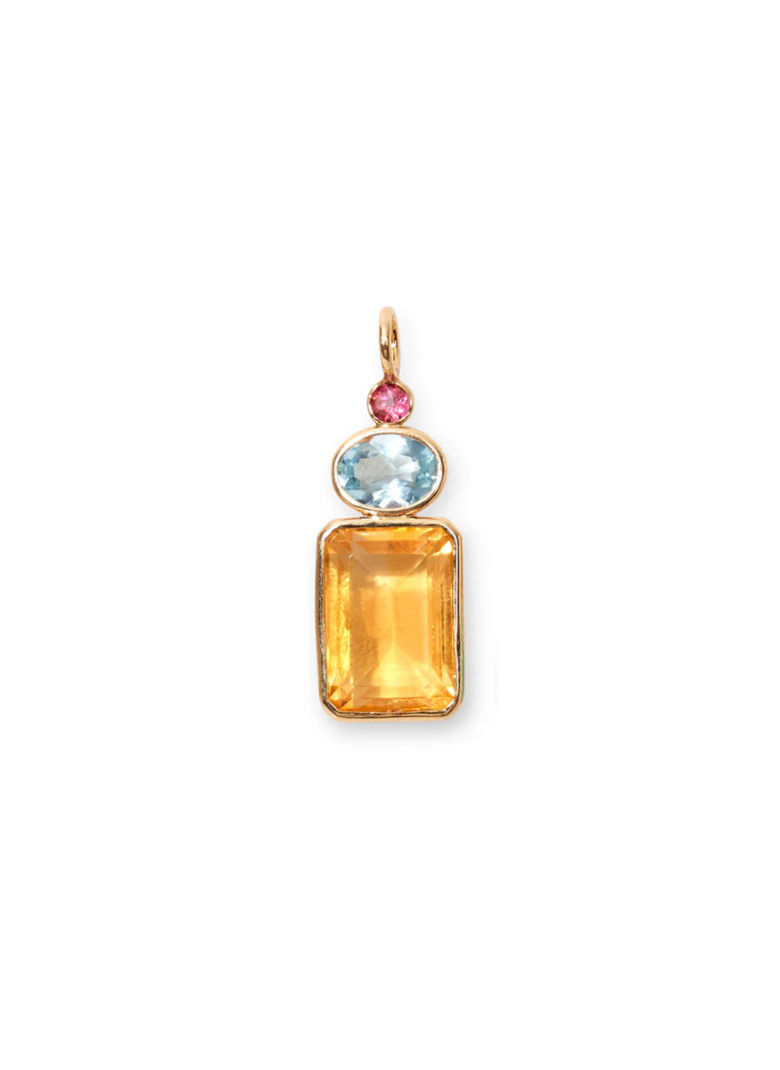 Pink Topaz, Sky Blue Topaz & Citrine 14k Gold Necklace Charm