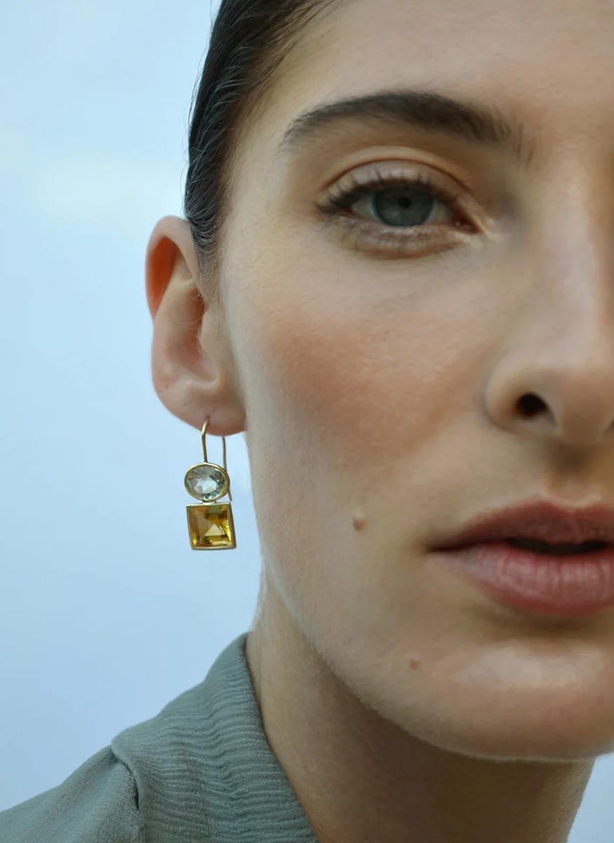 Duo Earrings in Green Amethyst & Citrine