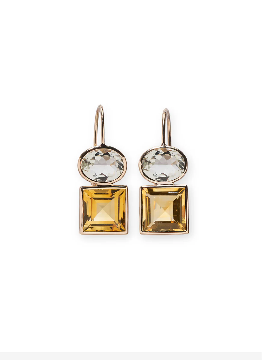 Duo Earrings in Green Amethyst & Citrine