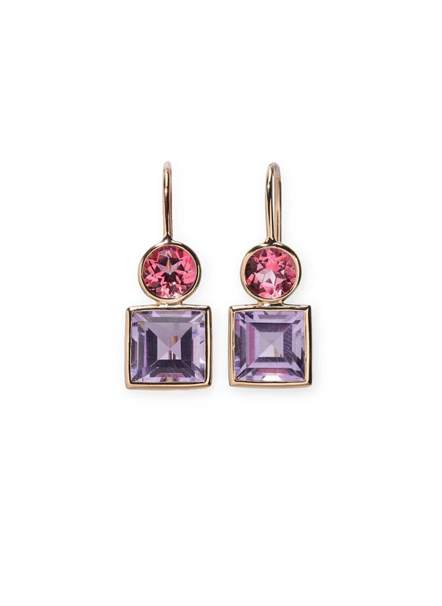 Pastille Earrings in Pink Topaz and Amethyst