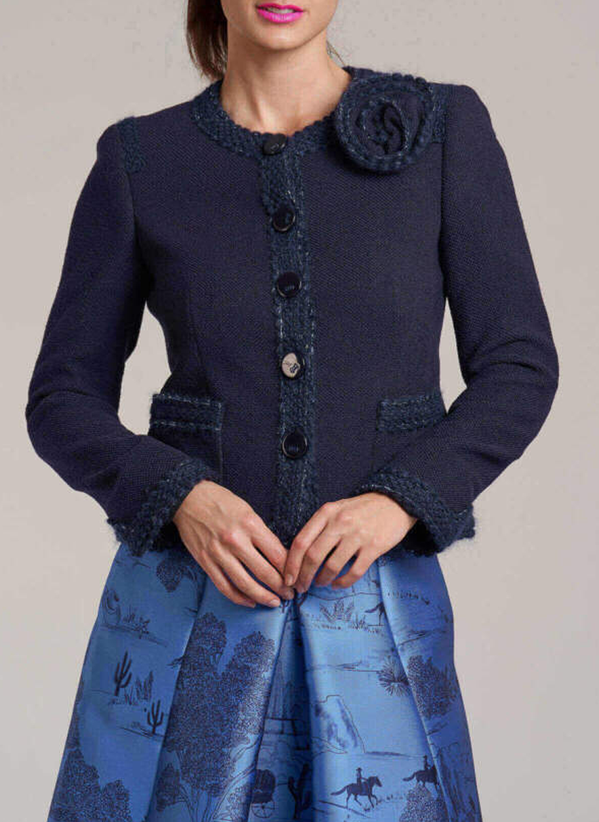 Soft Bouclé Jacket with Flower Detail - Maison Common