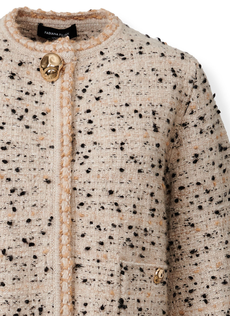 Donegal Tweed Crewneck Knit Jacket - Fabiana Filippi