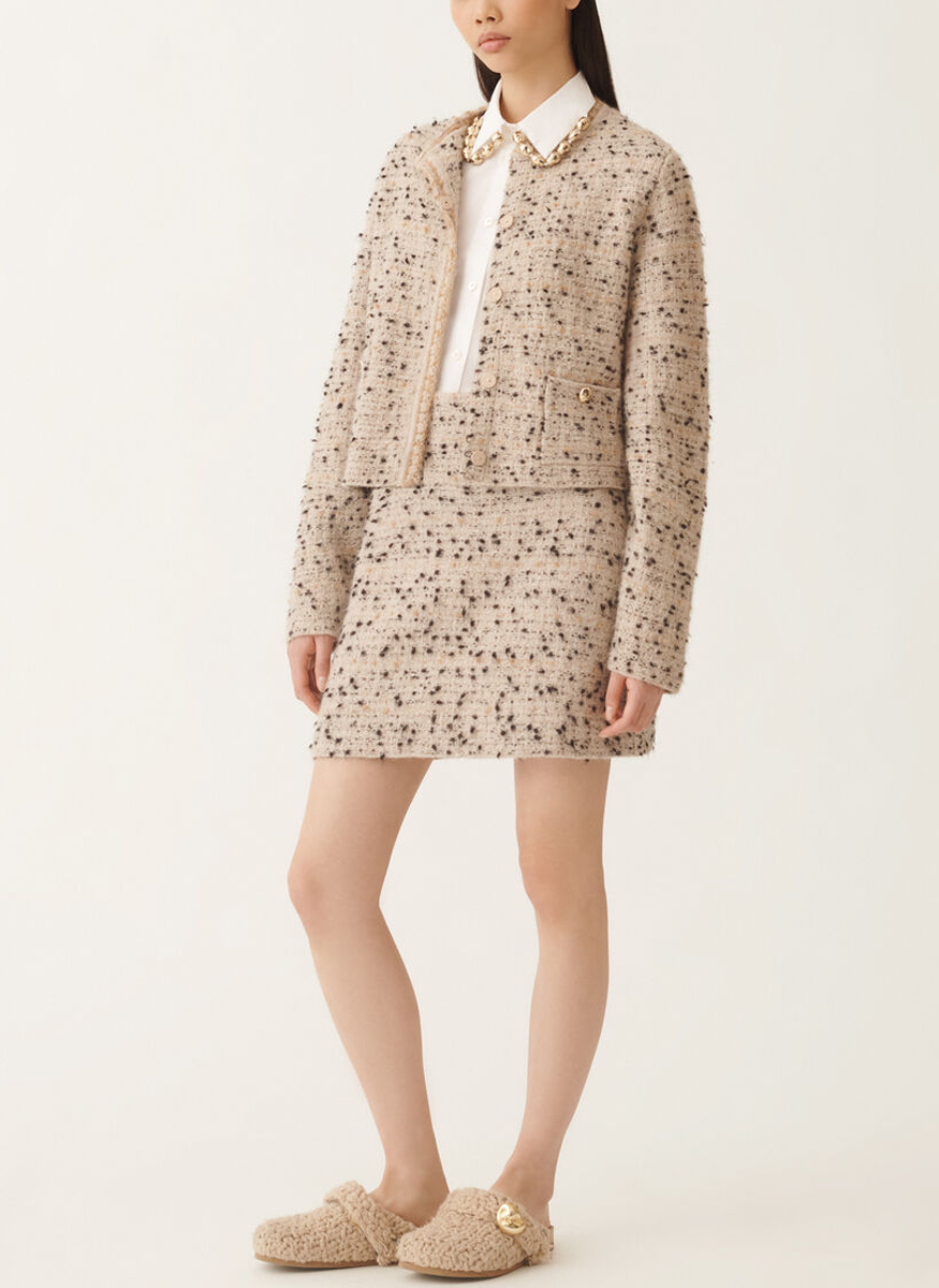 Donegal Tweed Crewneck Knit Jacket - Fabiana Filippi