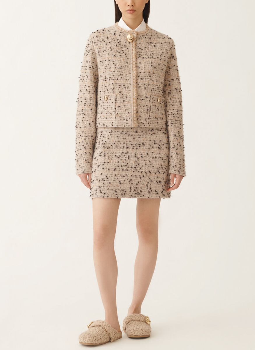 Donegal Tweed Crewneck Knit Jacket - Fabiana Filippi