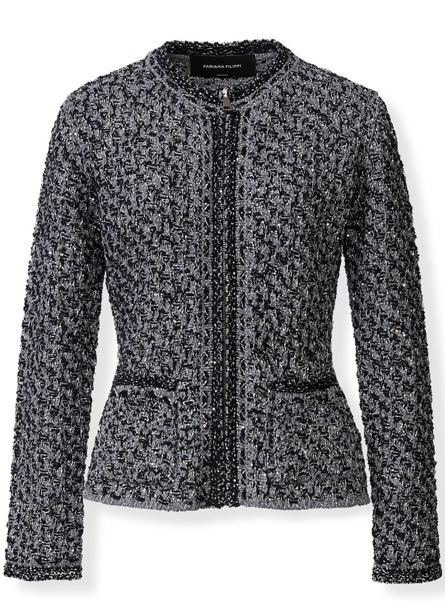 Dark Blue Sequin Tweed Jacket with a Denim Effect