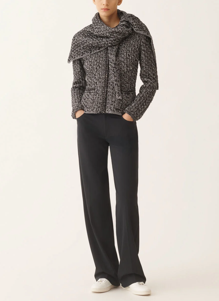 Dark Blue Sequin Tweed Jacket with a Denim Effect