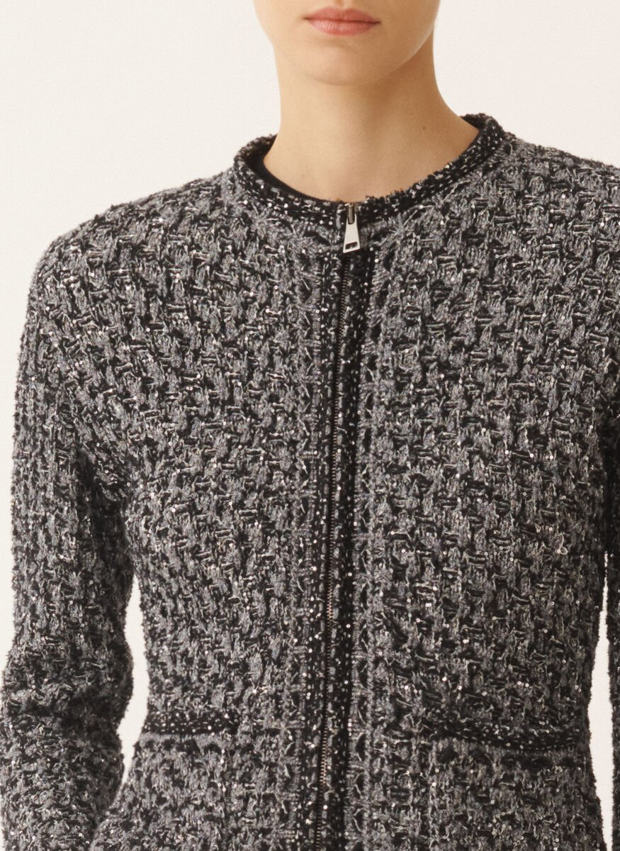 Dark Blue Sequin Tweed Jacket with a Denim Effect - Fabiana Filippi