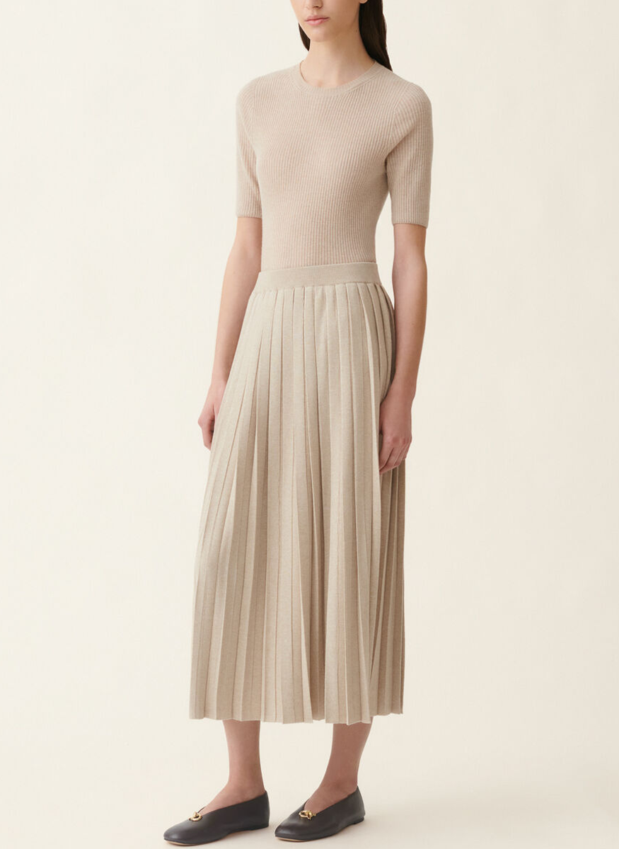 Platinum Pleated Knit Midi Skirt - Fabiana Filippi