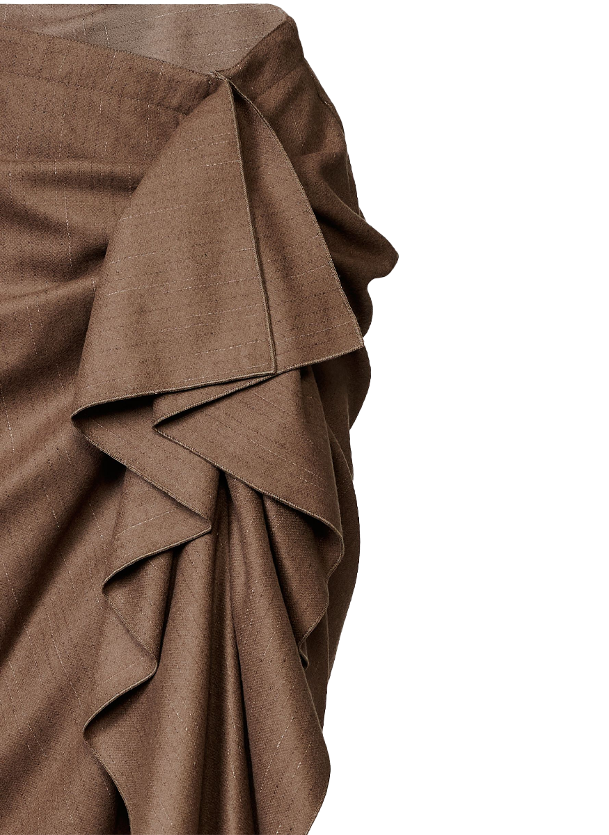 Slubbed Pinstripe Draped Midi Skirt - Fabiana Filippi