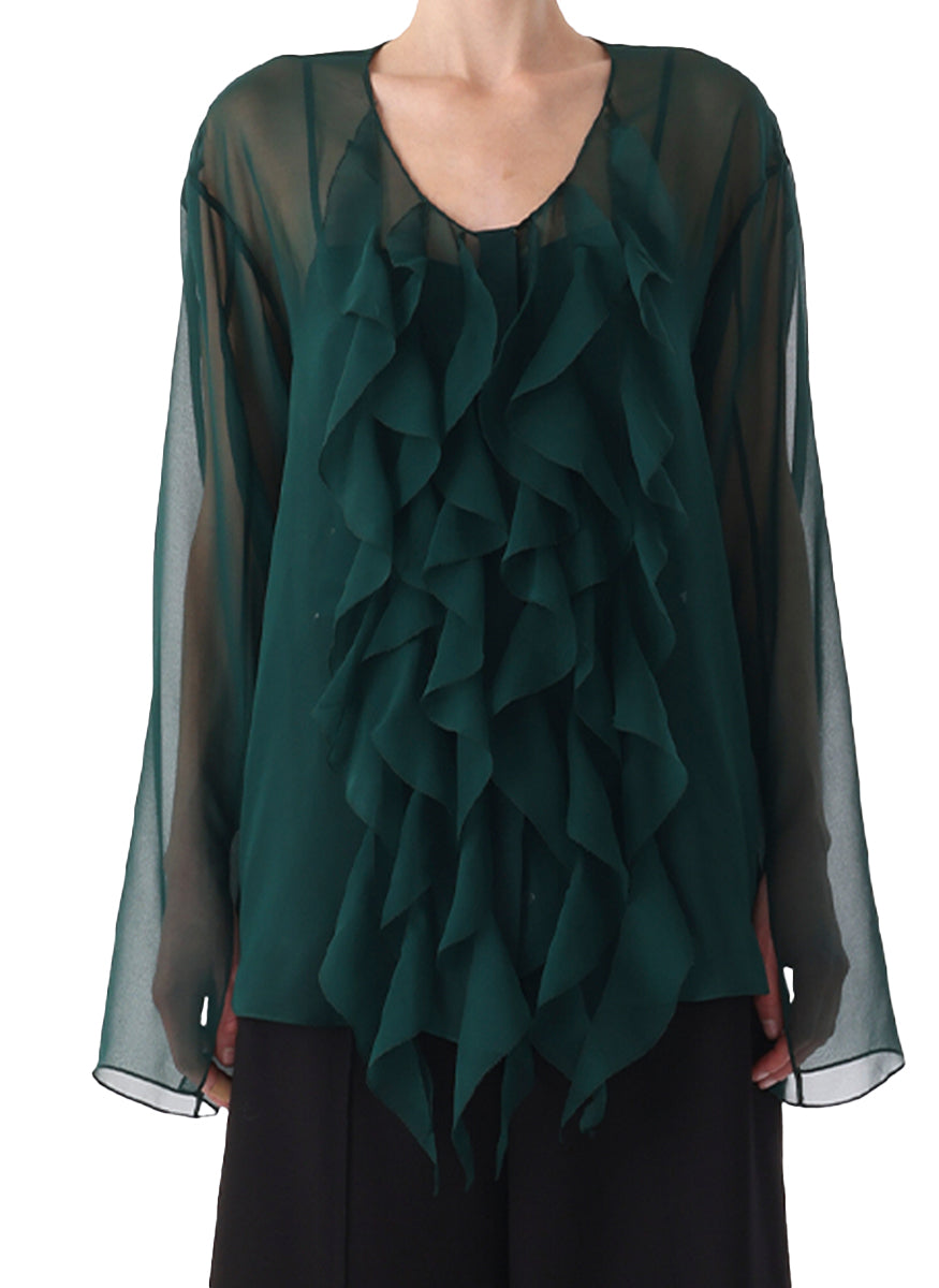 Long Sleeve Chiffon Blouse with Ruffle Detail - Jason Wu Collection