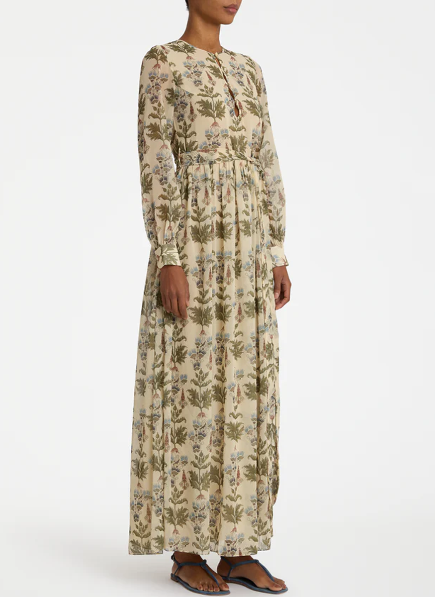 Giorgina Dress in Shiny Persian Botanic Print - Emporio Sirenuse