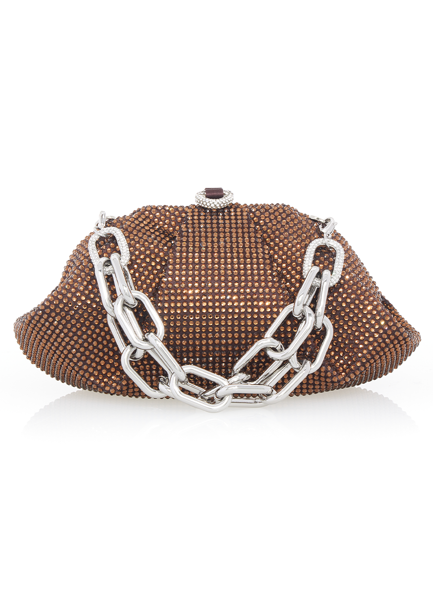 Gemma Fullbead Crystal Clutch in Chocolate
