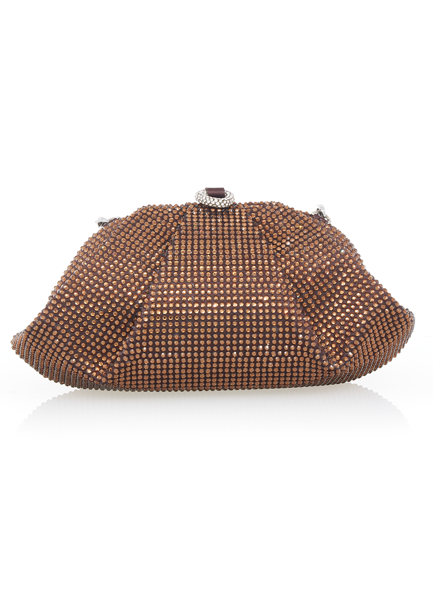 Gemma Fullbead Crystal Clutch in Chocolate - Judith Leiber Couture