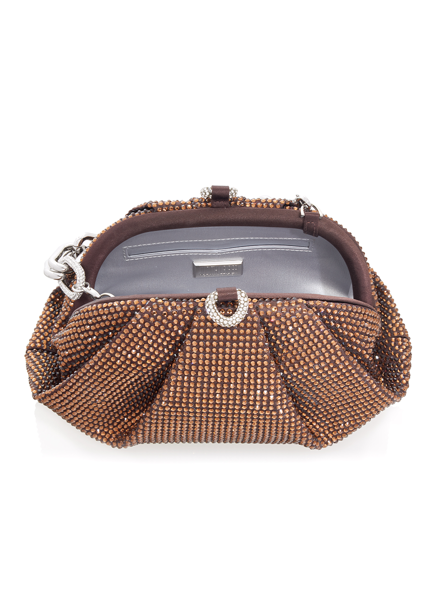 Gemma Fullbead Crystal Clutch in Chocolate - Judith Leiber Couture