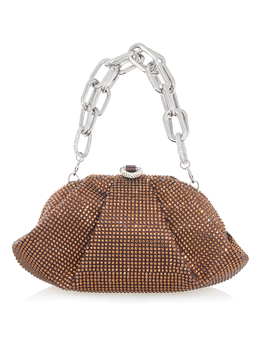 Gemma Fullbead Crystal Clutch in Chocolate