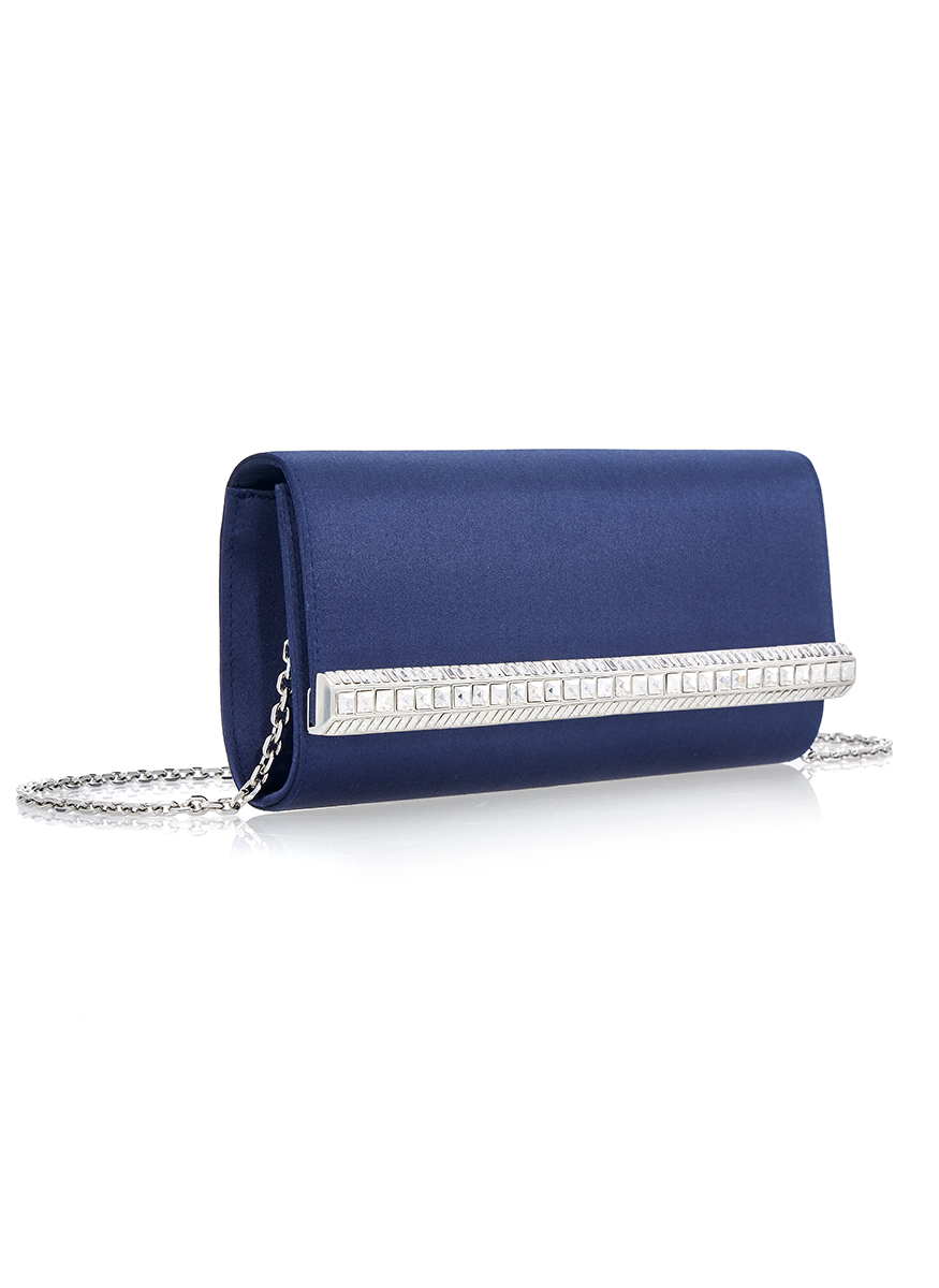 Perry Satin Clutch in Navy