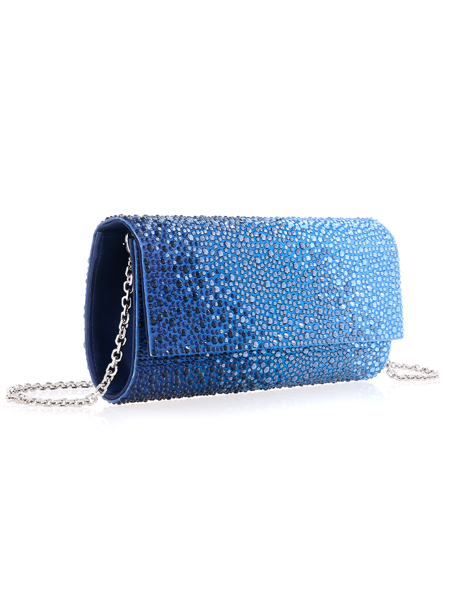 Perry Crystal Clutch in Caviar Gradient Ocean with Chain
