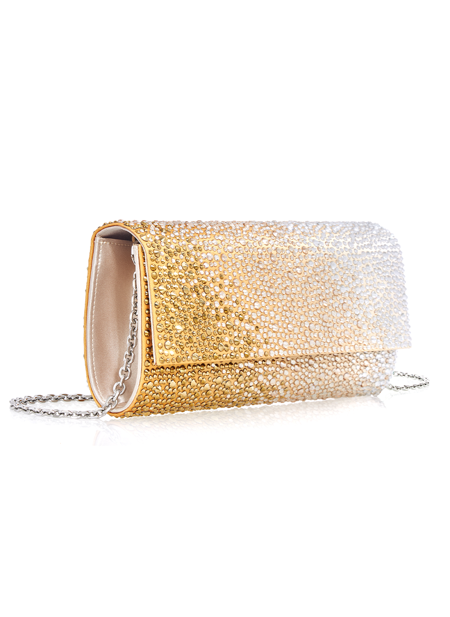 Perry Crystal Clutch in Caviar Gradient Golden